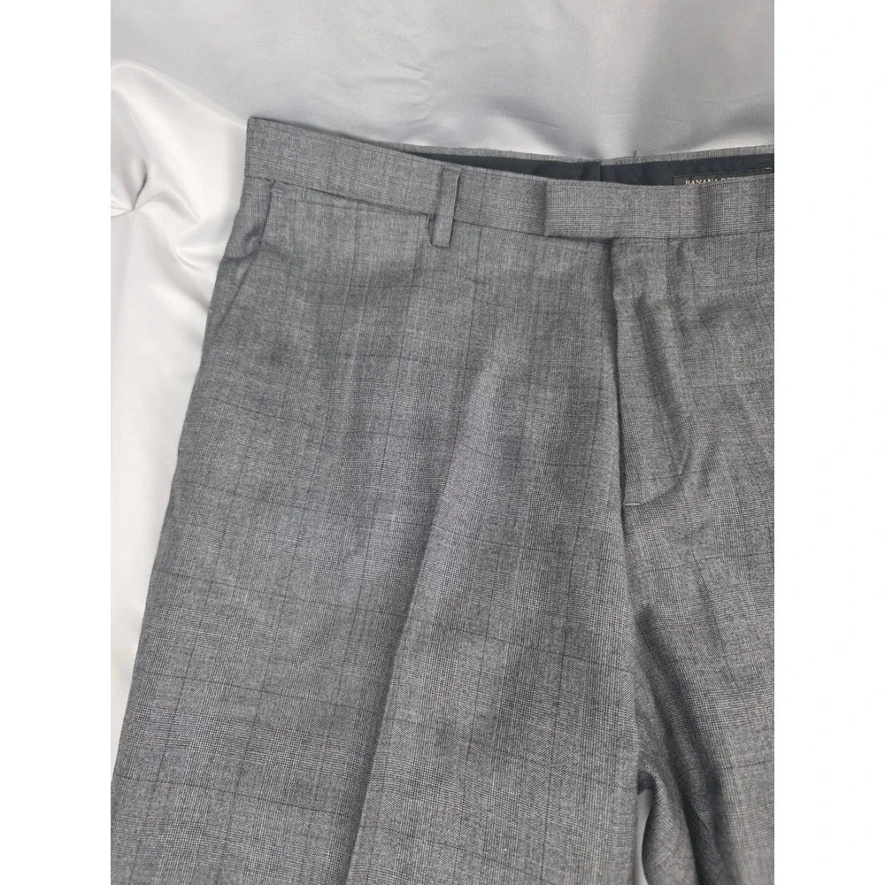 Banana Republic Modern Slim Fit Grey Glen Plaid Dress Pants Mens 36x30